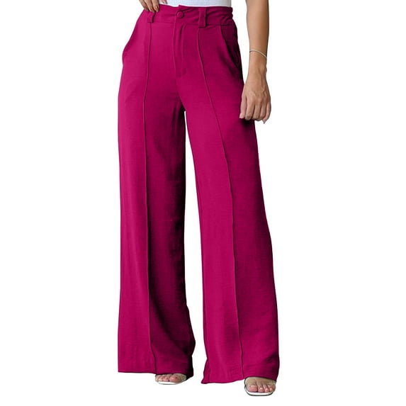 Wide Leg Pants Sevevn Women's Casual Solid Color Fashionable Pleated Semi Elastic Waist Wide Leg Pants Long Pants Lounge Pants Women