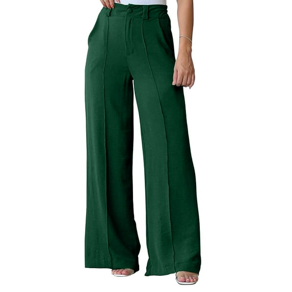 Wide Leg Pants Sevevn Women's Casual Solid Color Fashionable Pleated Semi Elastic Waist Wide Leg Pants Long Pants Lounge Pants Women