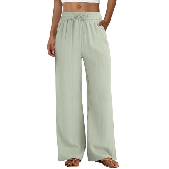 Wide Leg Pants Woman 2026 Summer High Waist Palazzo Pants Business Casual Vacation Flowy Beach Trousers with Pockets OIOLOYJM Mint Green L
