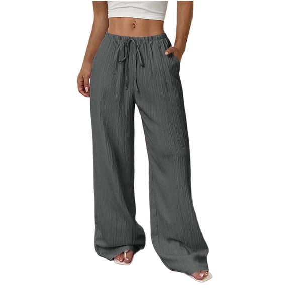 Wide Leg Pants Woman Casual Flowy Palazzo Trousers High Waisted Office Work Pants with Pockets