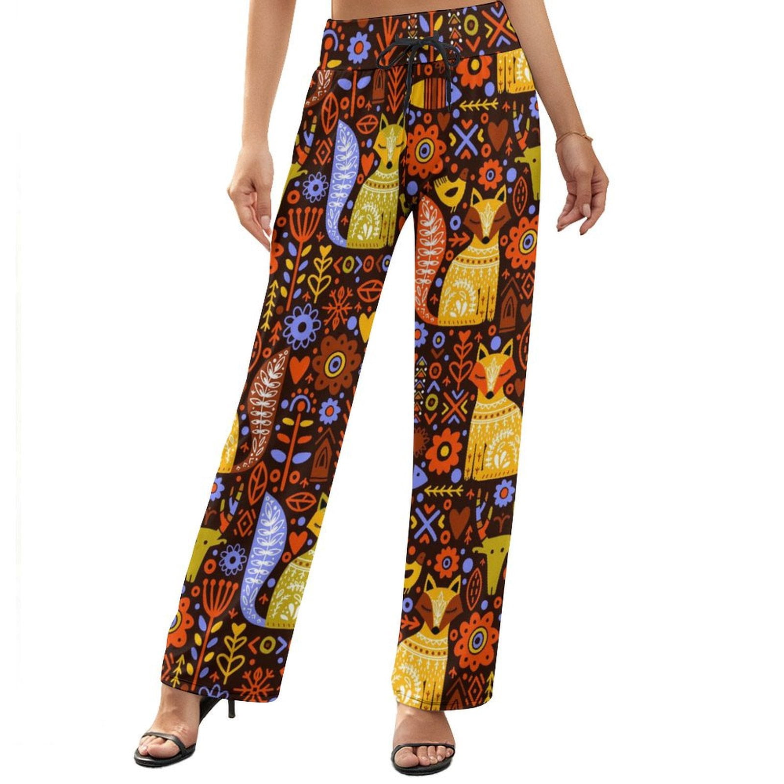 Colorful Fall Pants Wide Leg Pants Woman - Colorful Fox Loose High Waisted Palazzo Pants ...