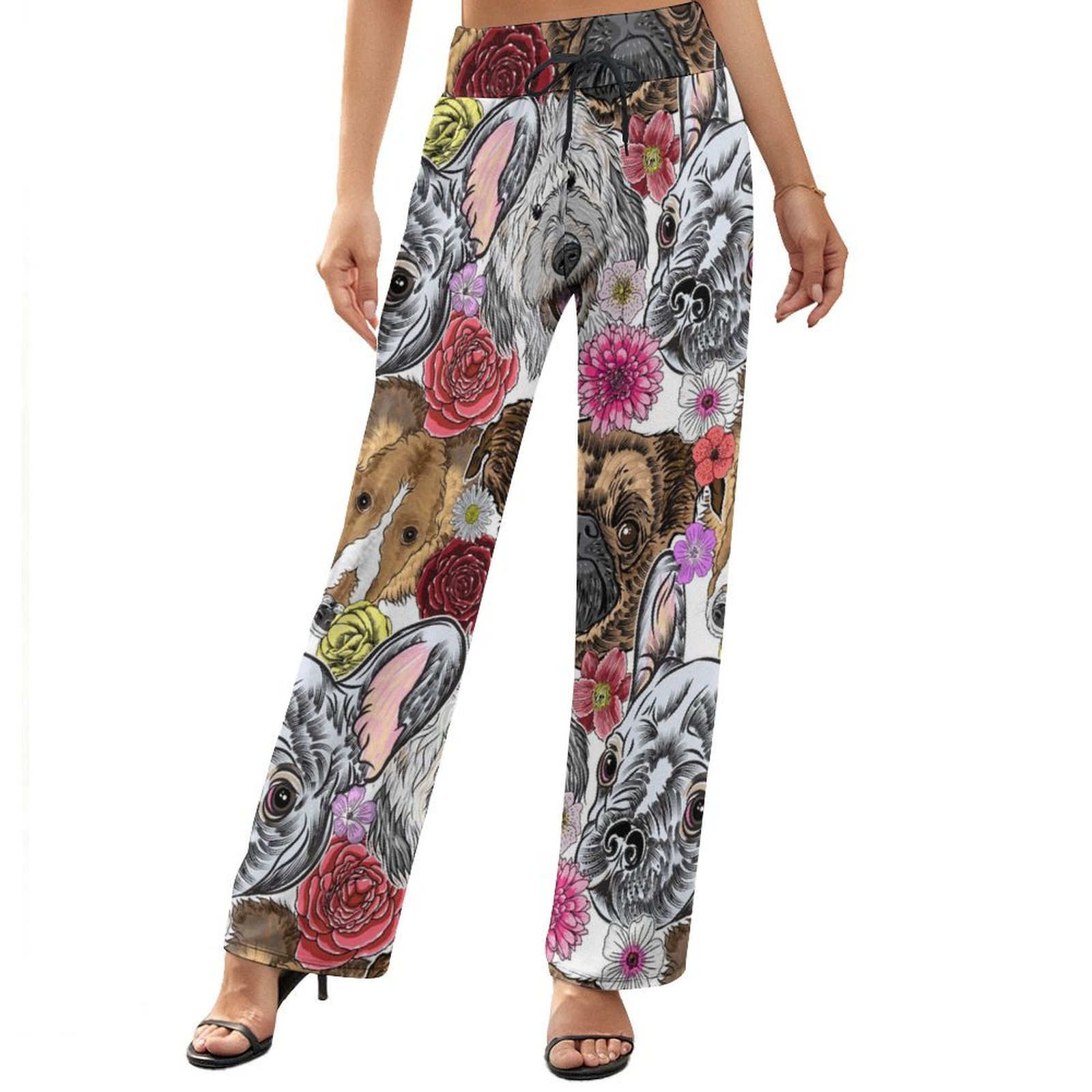 Women's Cute Dog Printed 100%Cotton Casual Pants