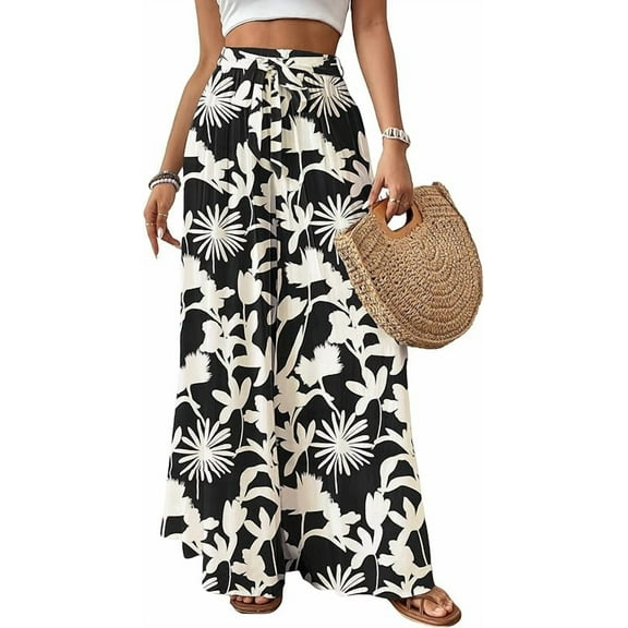 Wide Leg Pants Woman Flowy Floral Palazzo Pants for Women High Waisted Summer Casual Trousers Cruise Outfits