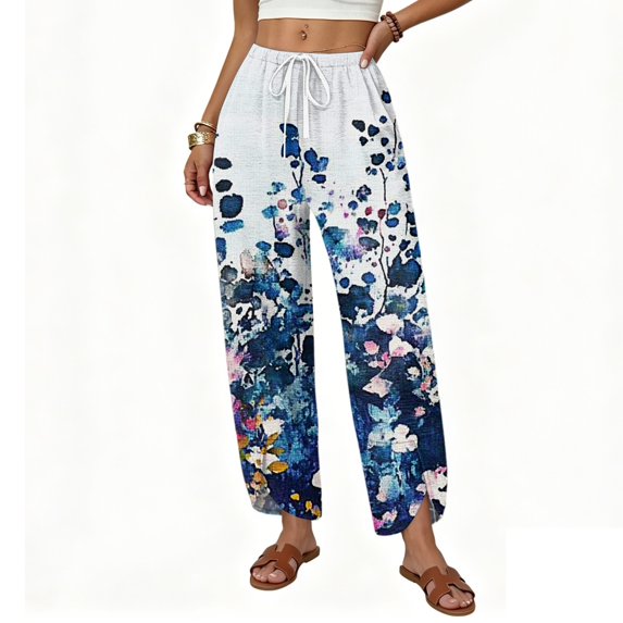 Wide Leg Pants Woman Flowy Palazzo Drawstring Elastic Waist Trousers with Pockets Casual Lounge, 2XL
