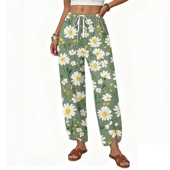 Wide Leg Pants Woman Flowy Palazzo Drawstring Elastic Waist Trousers with Pockets Casual Lounge, L