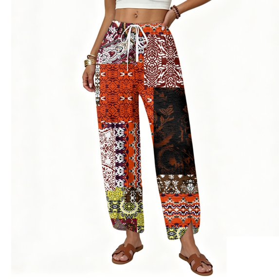 Wide Leg Pants Woman Flowy Palazzo Drawstring Elastic Waist Trousers with Pockets Casual Lounge, M
