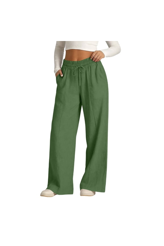 Wide Leg Pants Woman Front Pintuck Drawstring Long Trousers With Pockets Casual Flowy Loose Fit Pants For Women
