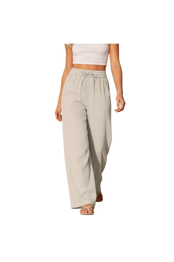 Wide Leg Pants Woman High Waist Elastic Waist Rayon Flowing Wide Leg Beach Pants With Side Pockets Flowy Pants