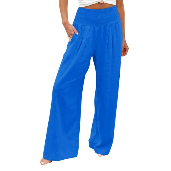 Wide Leg Pants Woman High Waist Wide Leg Pants for Women Smocked Elastic Waist High Waist Loose Comfy Casual Pants with Pockets