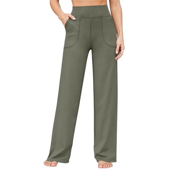 Wide Leg Pants Woman High Waist Yoga Pants with Pockets Loose Stretch Work Sweatpants Casual Lounge Olive Green XXL