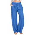 thumbnail image 1 of Wide Leg Pants Woman High Waisted Fashion Drawstring Elastic Comfy Straight Pockets Relaxed Fit Durable Daily Breathable Trendy Full Blue Trousers Sizes S, 1 of 7