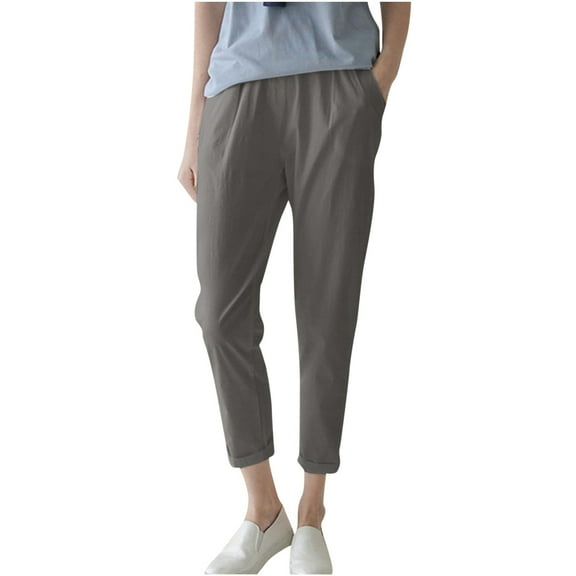ZQUUVOU Wide Leg Pants Woman High Waisted Pull On Flowy Casual Baggy Drawstring Trousers Gray