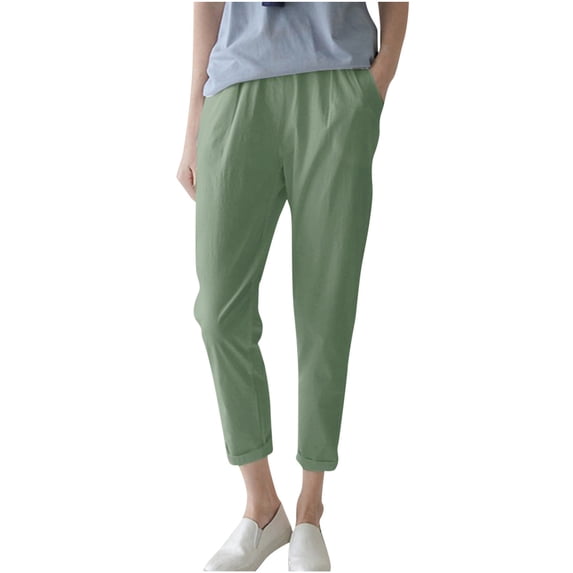 ZQUUVOU Wide Leg Pants Woman High Waisted Pull On Flowy Casual Baggy Drawstring Trousers Green