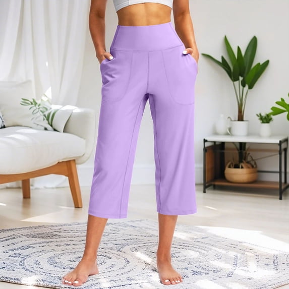 Wide Leg Pants Woman JIANLAI Control Workout Leggings with Pockets Plus Size Athletic Gym Yoga Pant Trendy (S-3XL) Purple