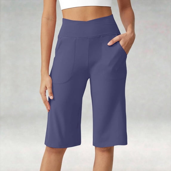 Wide Leg Pants Woman JIANLAI Control Workout Leggings with Pockets Plus Size Athletic Gym Yoga Pant Trendy (S-L2) Dark blue