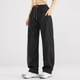 thumbnail image 1 of Wide Leg Pants Woman, Ladies' Solid Color Casual Versatile Waterproof And Windproof Outdoor Sports Pants Long Pants Women High Waisted Pants (Black,L), 1 of 9