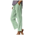 thumbnail image 1 of Wide Leg Pants Woman Ladies Striped Pocketed Straight Tube Loose Stretch Yoga Color Contrast Long Pant Womens Slacks Mint Green S, 1 of 6