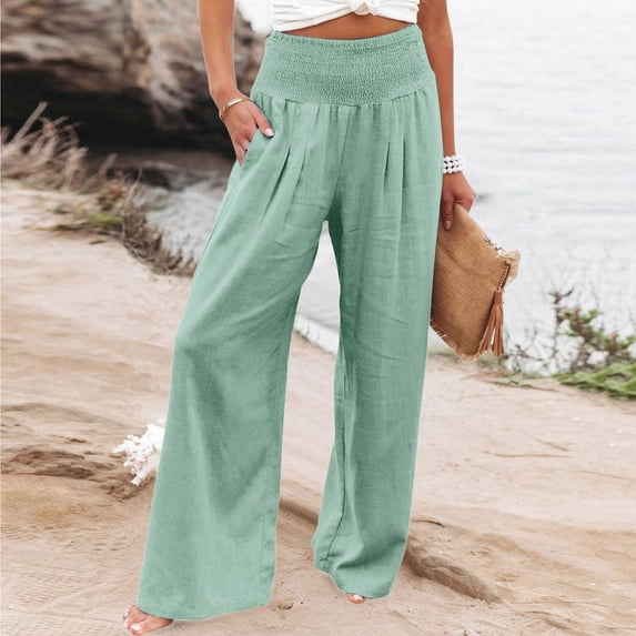 Women Linen Pants Summer Wide Leg High Waist Casual Pant 2026 Beach Travel Vacation Outfits