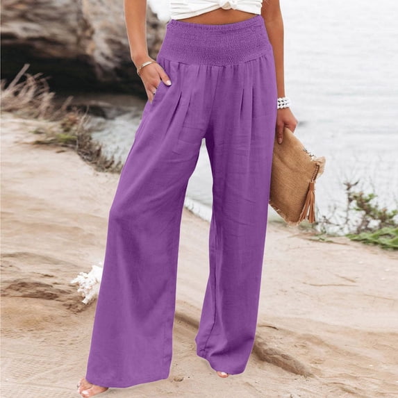 Wide Leg Pants Woman Linen Pants Summer Wide Leg High Waist Casual Pant 2026 Beach Travel Vacation Outfits