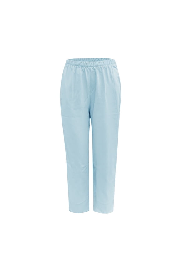 Wide Leg Pants Woman Linen Pull on Elastic Waist Casual Summer Pants Loose Drawstring High Waist Palazzo Trousers, Sky Blue, Size M