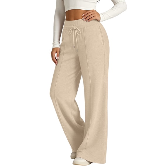 Wide Leg Pants Woman Lounge Soft High Waist Yoga Pants Trendy 2026 Loose Casual Sweat Pants with Pockets Khaki M