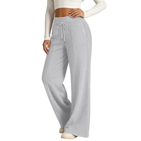 Wide Leg Pants Woman Lounge Soft High Waist Yoga Pants Trendy 2026 Loose Casual Sweat Pants with Pockets Light Gray S