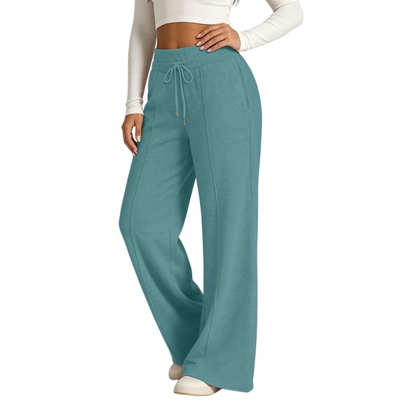 Wide Leg Pants Woman Lounge Soft High Waist Yoga Pants Trendy 2026 Loose Casual Sweat Pants with Pockets Turquoise XL