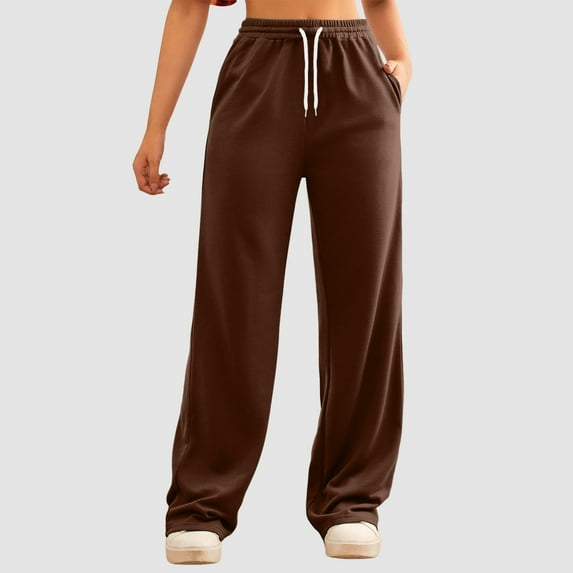 Wide Leg Pants Woman Mid Waisted Solid Color Straight Leg Sweatpants Bottom Sweatpants Joggers Pants Workout Yoga Pants Trousers 2025 Fall Slacks with Pockets