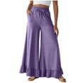 thumbnail image 1 of Wide Leg Pants Woman Plus Size 4 Pockets Solid Color Linen Drawstring Elastic High Waist Comfortable Flowing Business Work Casual Pants Purple L, 1 of 9