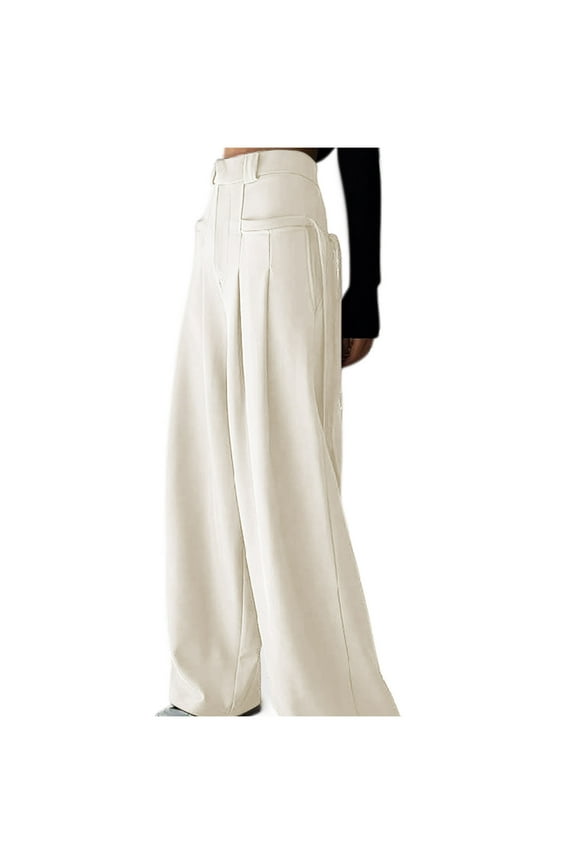 Wide Leg Pants Woman Sevevn Ladies' Solid Color Casual Retro High Waisted Drape Tied Straight Leg Wide Leg Pants Flowy Pants For Women