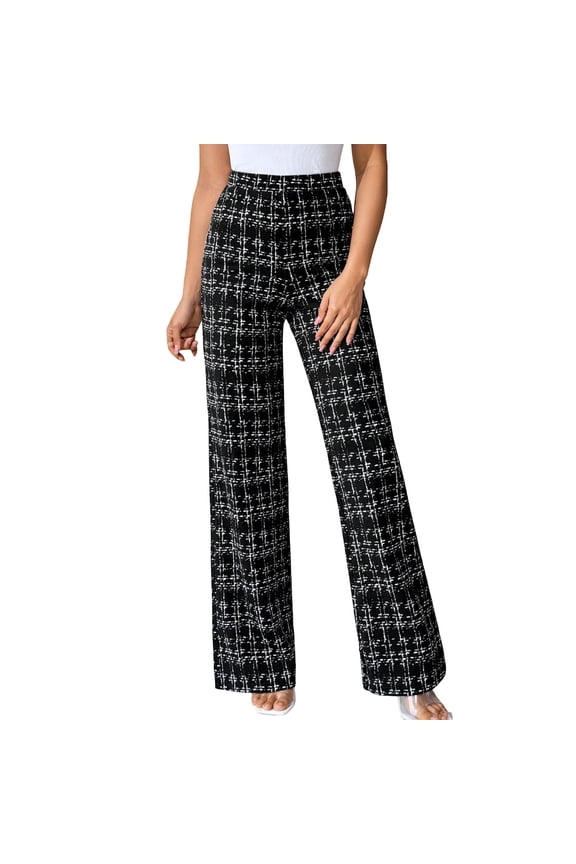 Wide Leg Pants Woman Sevevn Women's Plaid Wide Leg Pants with Pockets Mid Waist Checkered Pants Business Casual Trousers Trendy