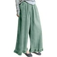thumbnail image 1 of Wide Leg Pants Woman Sevevn Womens Corduroy Pants Wide Leg Ruffled Hem Elastic Waist Lounge Cord Pants with Pockets, 1 of 8