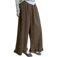 thumbnail image 1 of Wide Leg Pants Woman Sevevn Womens Corduroy Pants Wide Leg Ruffled Hem Elastic Waist Lounge Cord Pants with Pockets, 1 of 8