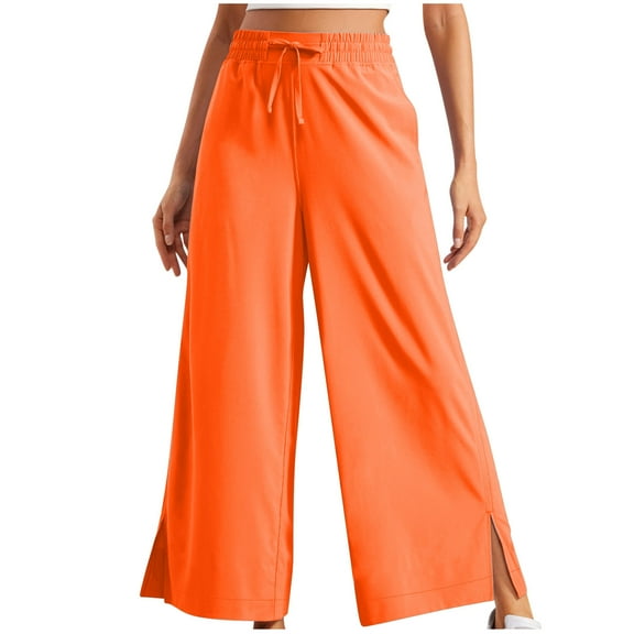 Wide Leg Pants Woman Side Split Hem Palazzo Trouser Athletic Dressy Loose Elastic Flowy Quick Dry Pants with Pocket
