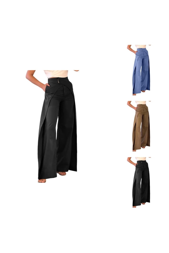 Wide Leg Pants Woman Spring Summer High Waisted Loose Fit Cross Layered Casual Beach Pants with Pockets