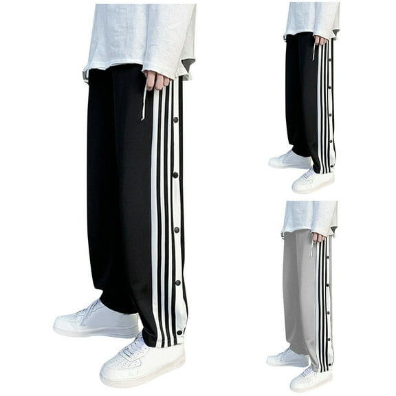 Wide Leg Pants Woman Striped Loose Fit Sports Classic Trendy Sweatpant Black Casual Lounge Pant L