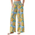 thumbnail image 1 of Wide Leg Pants Woman Summer Smocked Waist Floral Pant Wear Spring Beach Vacation Clothes for Women Blue & Yellow S, 1 of 9