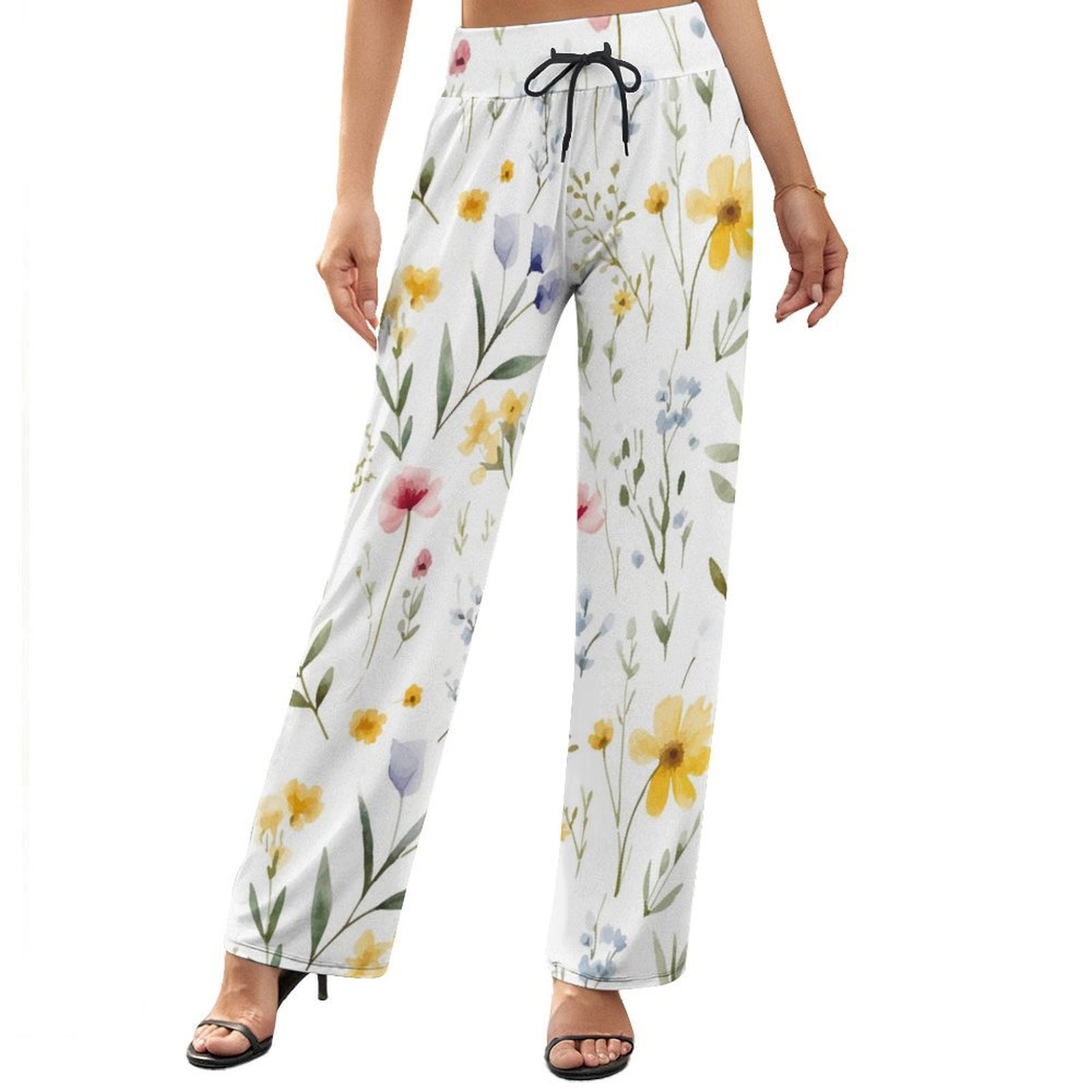 Colorful Fall Pants Wide Leg Pants Woman - Watercolor Floral A Loose High Waisted Palazzo ...
