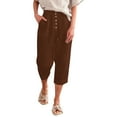 thumbnail image 1 of Wide Leg Pants Woman Womens' Tapered Front Button Up Elastic Waist Work Trousers With Pockets Womens Slacks Coffee XL, 1 of 7