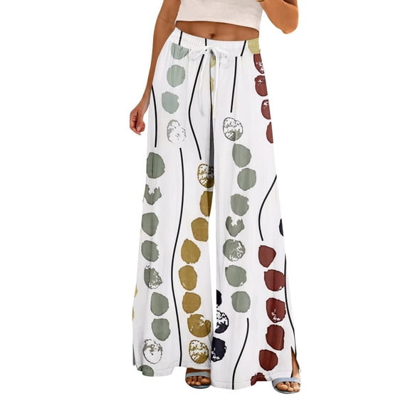 Wide Leg Pants for Women BWASD Casual Loose Flowy Print Sweatpants Pockets Boho Lightweight Baggy Elastic Trousers White S-XXXL Summer Vacation Travel Fashion 2026