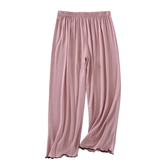 Wide Leg Pants for Women BWASD Casual Modal Soft Plus Size Baggy Elastic Waist Trousers Solid Color Pajama Pants Simple Loungewear Sleeping Wear (Watermelon Red,2XL)