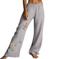 thumbnail image 1 of Wide Leg Pants for Women BWASD Flowers Embroidered Boho Style Sweatpants Loose Cotton Linen Ladies Slacks Grey S-4XL Summer Lightweight Travel Vacation Capris Pants, 1 of 8