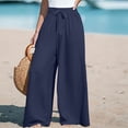 thumbnail image 1 of Wide Leg Pants Women Bow Tie Knot High Waisted Linen Pants Summer Casual Flowy Wide Leg Palazzo Pants Navy S, 1 of 4
