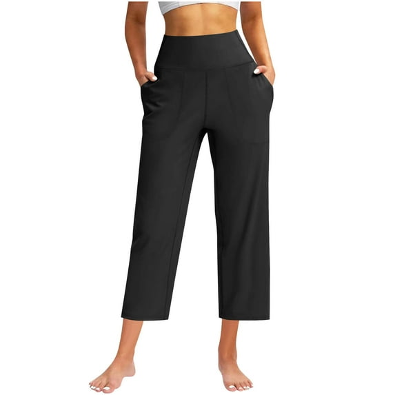 Wide Leg Pants for Women New 2025 Summer Women's Wide Leg Yoga Capris Pants High Waist Summer Lightweight Loose Cropped Pants with Pockets Black 3XL