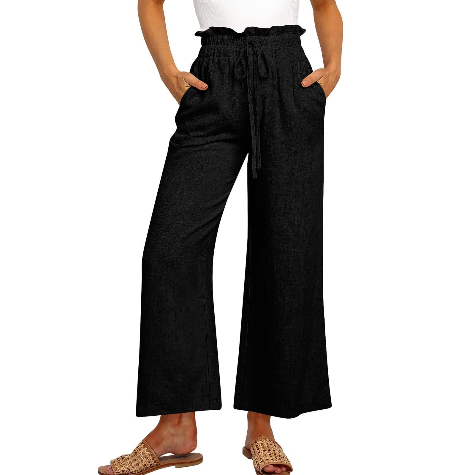 Wide Leg Pants for Women Clearance Capri pants Summer Wide Leg Casual
