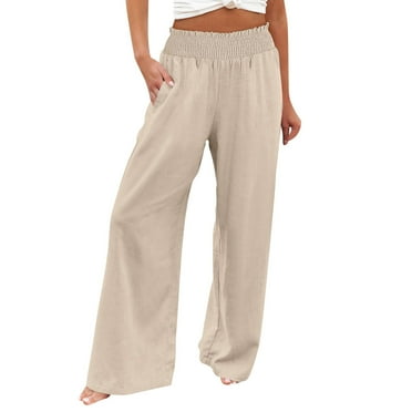 Wide Leg Pants for Women Clearance Elastic Lightweight High Waist White Pants for Women Casual Summer with Pockets Elastic Waist Pants for Women Warehouse Deals Today