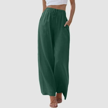 Wide Leg Pants for Women Clearance linen High Waist Casual Wide Leg Black Pants for Women Loose Business Work Summer Elastic Waist Pants for Women Clearance Sales Today Deals