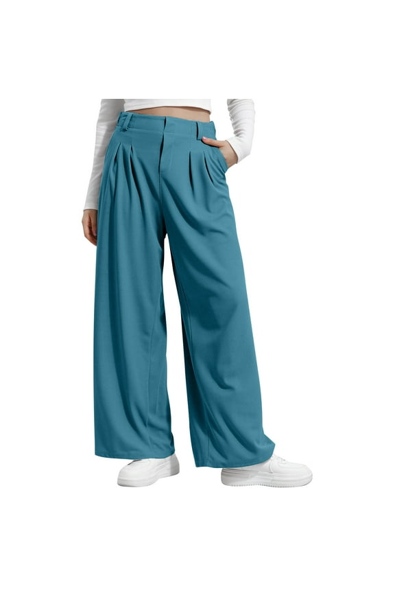 Wide Leg Pants Women Elastic High Waisted Trouser Solid Pleated Slacks Dressy Casual Trousers Straight Baggy Palazzo Pant Spring Summer Slack 2026 Business Commuting Clothes