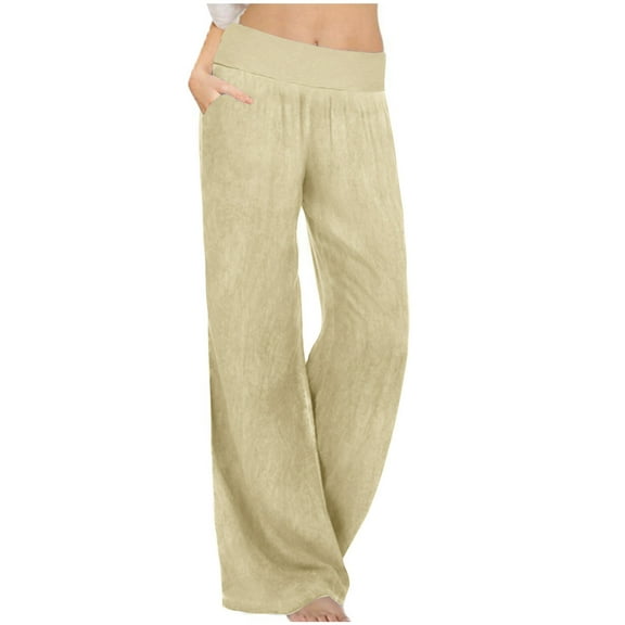 Wide Leg Pants Women Jeans Clearance Sale Women Casual High Waist Elasticity Wide Leg Pants Trousers Beige XXL