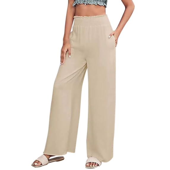 Wide Leg Pants for Women Lounge Outfit High Waisted Pants Lightweight Drawstring Pants Comfy Trousers Linen Cotton Blend Pants Business Work Pants Baggy Vacation Beach Trousers L